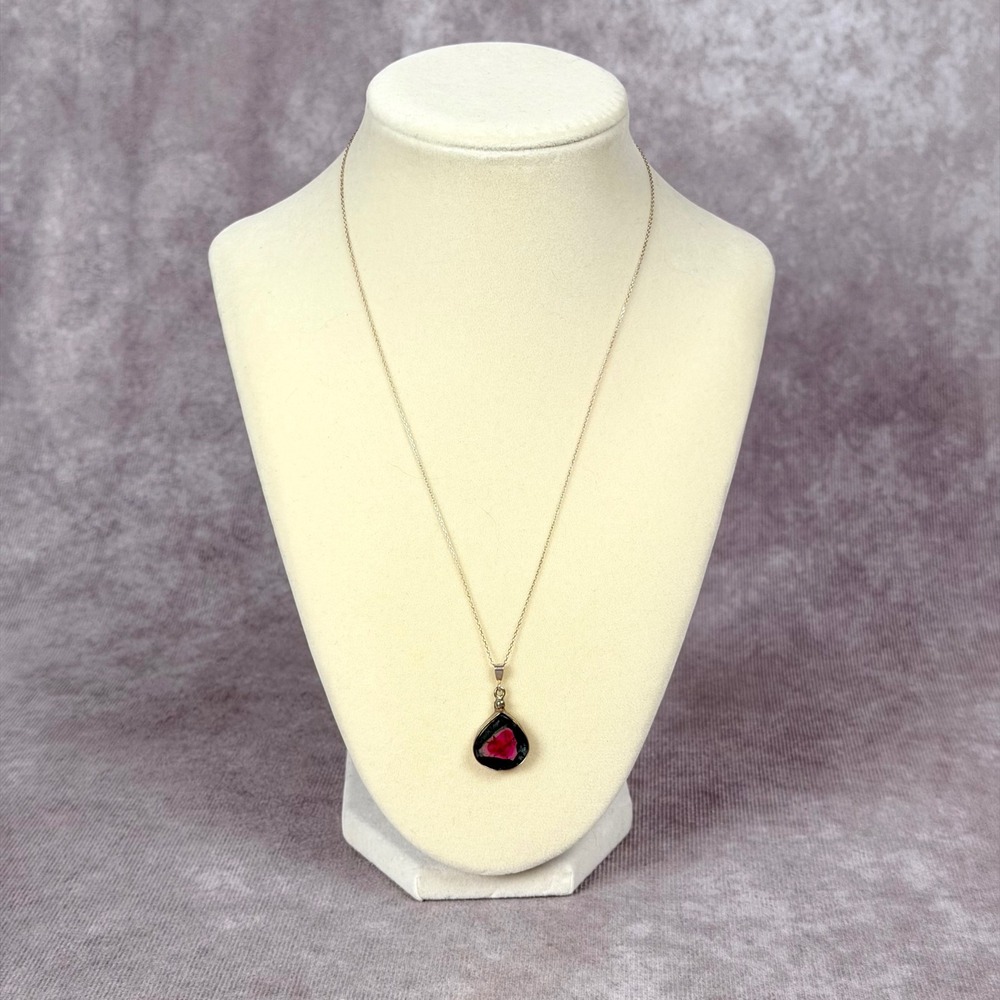 Enhanced Watermelon Tourmaline Pendant Sterling Silver 925 Italy Chain Necklace